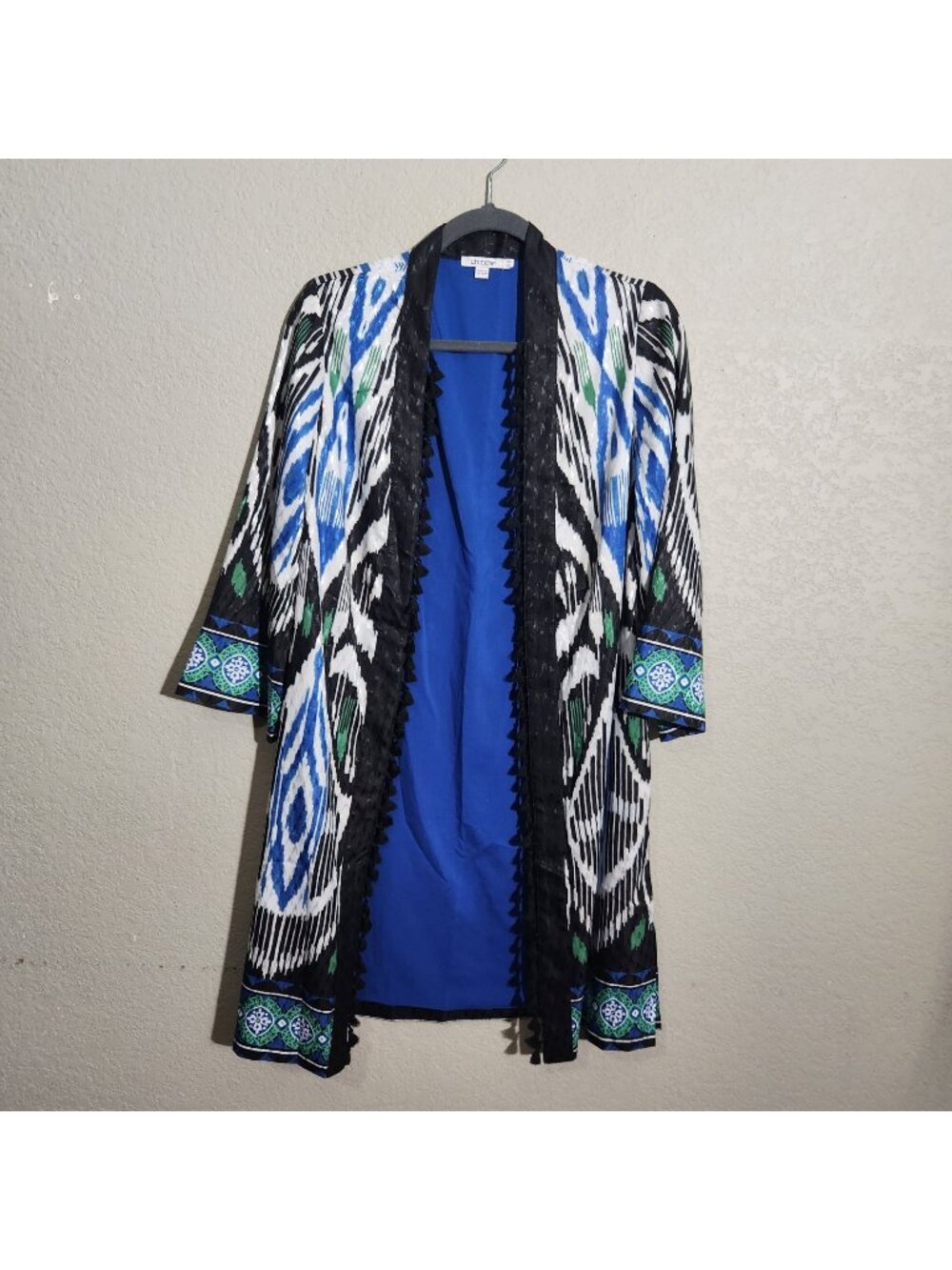 Chicos Open Front Kimono Jacket Womens XS Multicolor Tribal Print